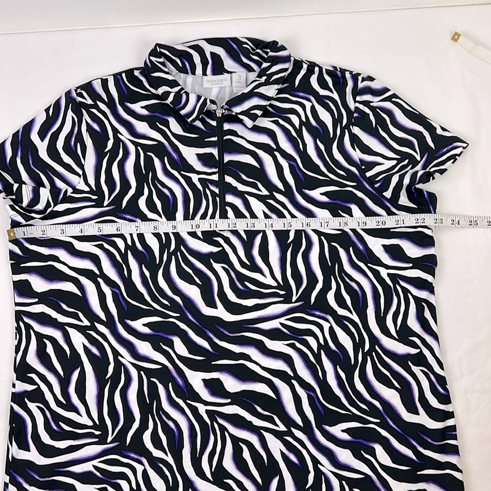 Chico’s Women US 16/18 XL Stretchy Half Zip Collar Short Sleeve Zebra Print Top - Picture 7 of 8
